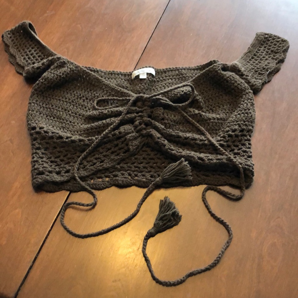 Crochet/Knit Boho Dark Brown Crop Top size M